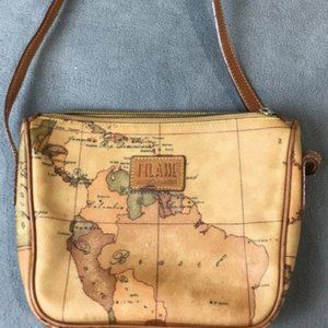 Alviero Martini Womens Beige Brown Leather Adjustable Strap Crossbody Bag